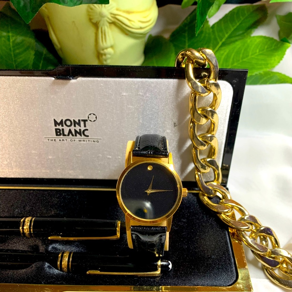 Quartz Black Dail Leather Strap Similar Look to Movado, NWT
